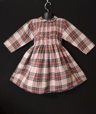 Robe smocks manches 3/4 en coton épais carreaux écossais rose 2 ans à 10 ans