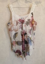 Débardeur blanc voile doublé fleuri polyester T40 Made In Italy (2205201) 