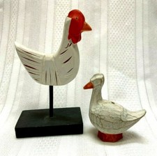 Rooster chicken on Stand and Goose Duck RUSTIC AND PRIMITIVE-Carved Wood 