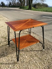 Table roulante vintage en fer forgé et en bois 