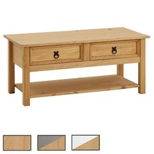 Table basse de salon style mexicain avec 2 tiroirs et 1 étagère en pin