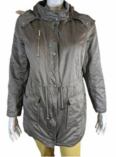 UN DEUX TROIS 1-2-3 Taille 42 manteau à capuche bronze kaki fourure raton laveur