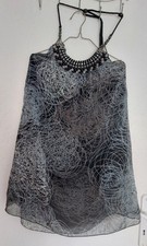 ? TUNIQUE PERLES ❤️ VOILE LÉGER DOUBLÉ NOIR BLANC GRIS CORDON COU FEMME T 42 44