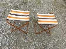 Lot de 2 petits fauteuils tabouret de camping vintage pliant toile orange