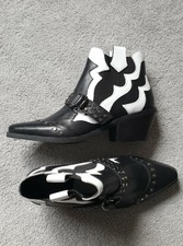 GUESS Los Angeles Noir & Blanc Western Narri cuir véritable Bottines Neuf