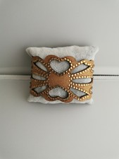 Bracelet couleur or déco coeur avec strass, effet daim, 22*5 cm, bouton pression