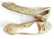COCCINELLE ballerines cuir doré et toile verte P 37 TBE