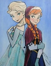  TABLEAU PEINTURE TOILE REINE DES NEIGES DECO ELSA ANNA ORIGINAL SIGNE CHRISK