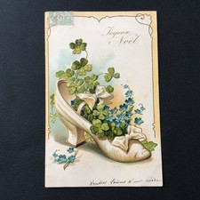 CPA Gaufrée Joyeux Noel Chaussure Carte Ancienne Antique Christmas Postcard PC