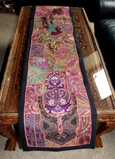 Tischläufer Nappe Violet-Vert Patchwork Rectangulaire Fait Main 157 X 37 CM