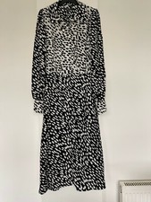 Femme Femmes Imprimé Animal Middy habillée à manches longues Noir/Blanc Bnwt