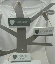 Lot de 3 plaques bois portes blanc gris salle de bain,cuisine et chambre 