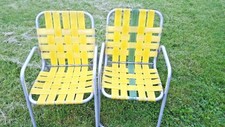 2 Vintage VTG Lawn Chairs Beach Deck Pool Camp Fish Tube Aluminum Nonfoldable