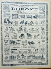 Vintage Pub DUPONT lits fauteuils appareils mécaniques Paris 1900