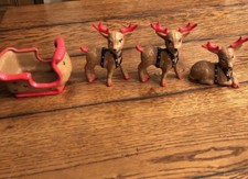 VTG CERAMIC REINDEER SLEIGH CHRISTMAS HAND PAINTED KIMPLE MOLD Deer Kitsch