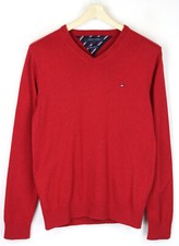 Tommy Hilfiger Cotton Cashmere Pull Homme Petit Pull Col V Tricoté Rouge