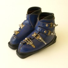 Chaussures de ski  ancienne a crochets ROC - Enfant T33 - Plastique bleu - an 60