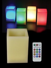 BOUGIE CARREE en CIRE à LED MULTICOULEUR 75 X 75 mm + 1 Télécommande : RAIN40CAR