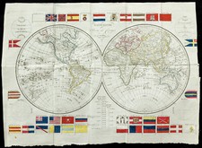 1820 - Rare Mappemonde. Carte géographique ancienne. François Robert