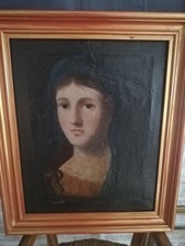 tableau, peinture, huile sur toile ancienne. portrait jeune femme XIXème.