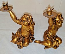 Gorgeous Pair Vintage Italy Cherubs Angels Small Taper 1/2" Diam Candle Holders 