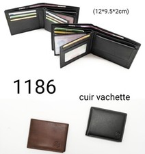 PORTEFEUILLE PORTE MONNAIE HOMME CUIR VÉRITABLE DE VACHETTE NOIR REF1186