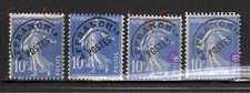 Lot de 4 x n° 52 sans gomme avec variétés. "Q" avec goutte et signatures en haut