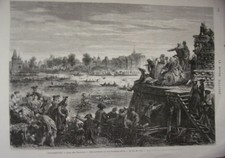 GRAVURE SUR BOIS 19è STRASBOURG QUAI DES PECHEURS FETE NAUTIQUE AU 18è JEU L OIE