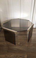 PIERANGELO GALLOTTI .TABLE DE BASSE METAL DORÉ VERRE FUME  DESIGN 70 VINTAGE
