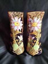 Legras / Paire de vases violets émaillés & dorés / Modèle Belfort / Art Nouveau