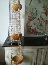 Suspension porte pot fleurs plantes en macramé corde osier/rotin/paille vintage