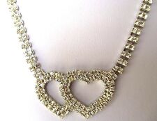 collier bijou vintage couleur argent rivière de cristaux diamant déco coeur 312
