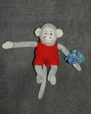 Peluche Doudou Singe Popi BAYARD Presse Salopette Rouge + Sac Bleu Petit 12 Cm 