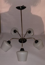 LUSTRE ANCIEN 5 LUMIÈRE ARLUS LUNEL VINTAGE VERRE METAL  OPALINE DESIGN 1950