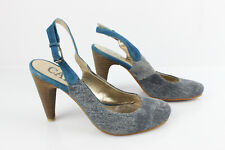 CAFE NOIR Escarpins Ouverts Daim Bleu Canard Toile Jean T 38 TBE