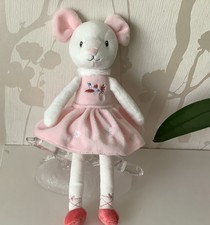Doudou peluche souris ballerines robe brodée fleurs blanc rose tex