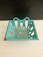  grand porte savon ancien en fonte émaillée bleu vert Vintage Industriel rétro