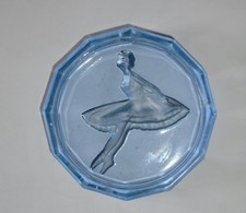 cendrier ou vide poche coupelle en verre bleu - art déco - une danseuse 