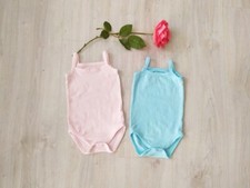 Lot de 2 bodies fille sans manches coton 1 mois rose poudré + turquoise