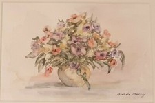 Peinture, Aquarelle de MICHELE MERRY, 1939, bouquet en vase