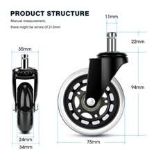B-Ware 4X Chaise de Bureau à Roulettes pour Siège Ø75mm 11mm Crayon Rouleau