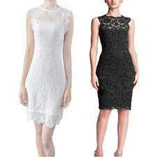 2020 Robe de soirée en dentelle élégante sans manches mi-longue pour femme