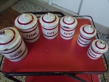 ANCIENNE SERIE DE 6  POTS A EPICES EN TOLE EMAILLEE ST GERVAIS BELGIQUE