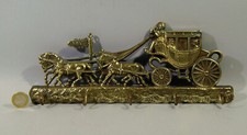  ANCIEN PORTE-CLEFS ou accroche-torchons, bronze, 5 crochets,chevaux, diligence 