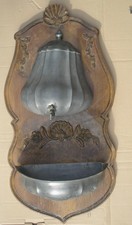 Fontaine d'intérieur en étain sur socle bois Décoration années 70