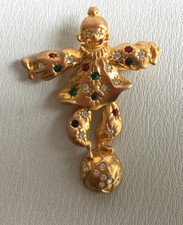 BROCHE "CLOWN" ARTICULE/ METAL DORE/ OXYDES MULTICOLORS/ ANNEES 70