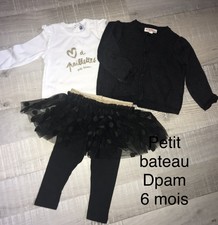PETIT BATEAU dpam 6 MOIS : ensemble jupe + T shirt + gilet hiver tbe