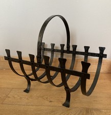 Panier à bûches en fer forgé riveté entièrement fait mains époque début XXe