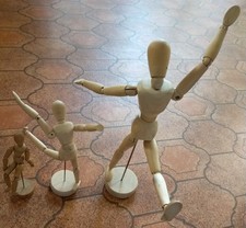 Lot 3 Mannequins Articulés en bois 16,5 21 33cm pour dessin sculpture décoration