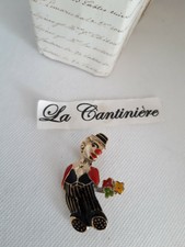 Vintage Broche Émaillée Clown Et Ses Fleurs, 271115